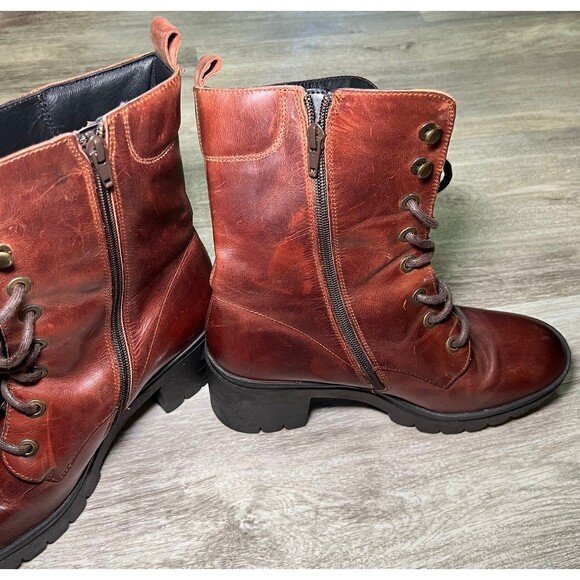 Fly London Burgundy Leather‎ Combat Boots Chunky Platform Heel Lace-Up Military - Picture 4 of 9